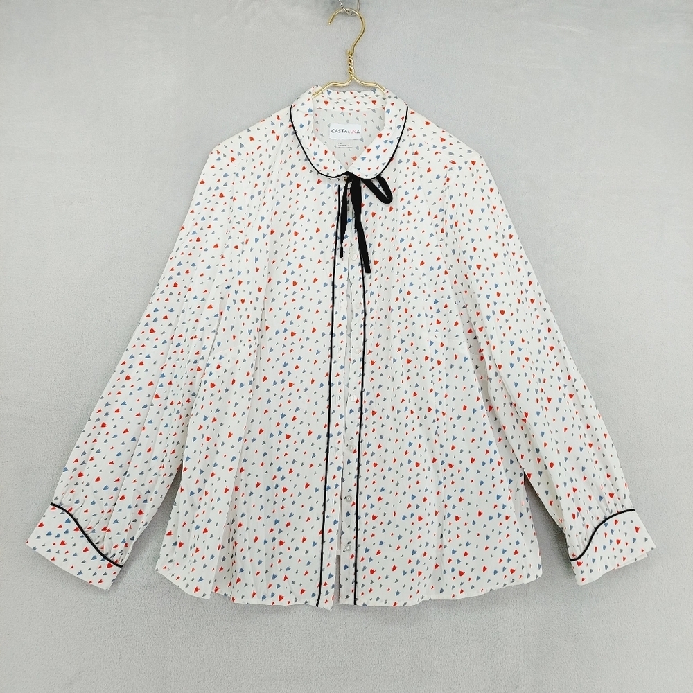Castaluna Bow Tie Neck Long Sleeve Patterned Blouse P3396